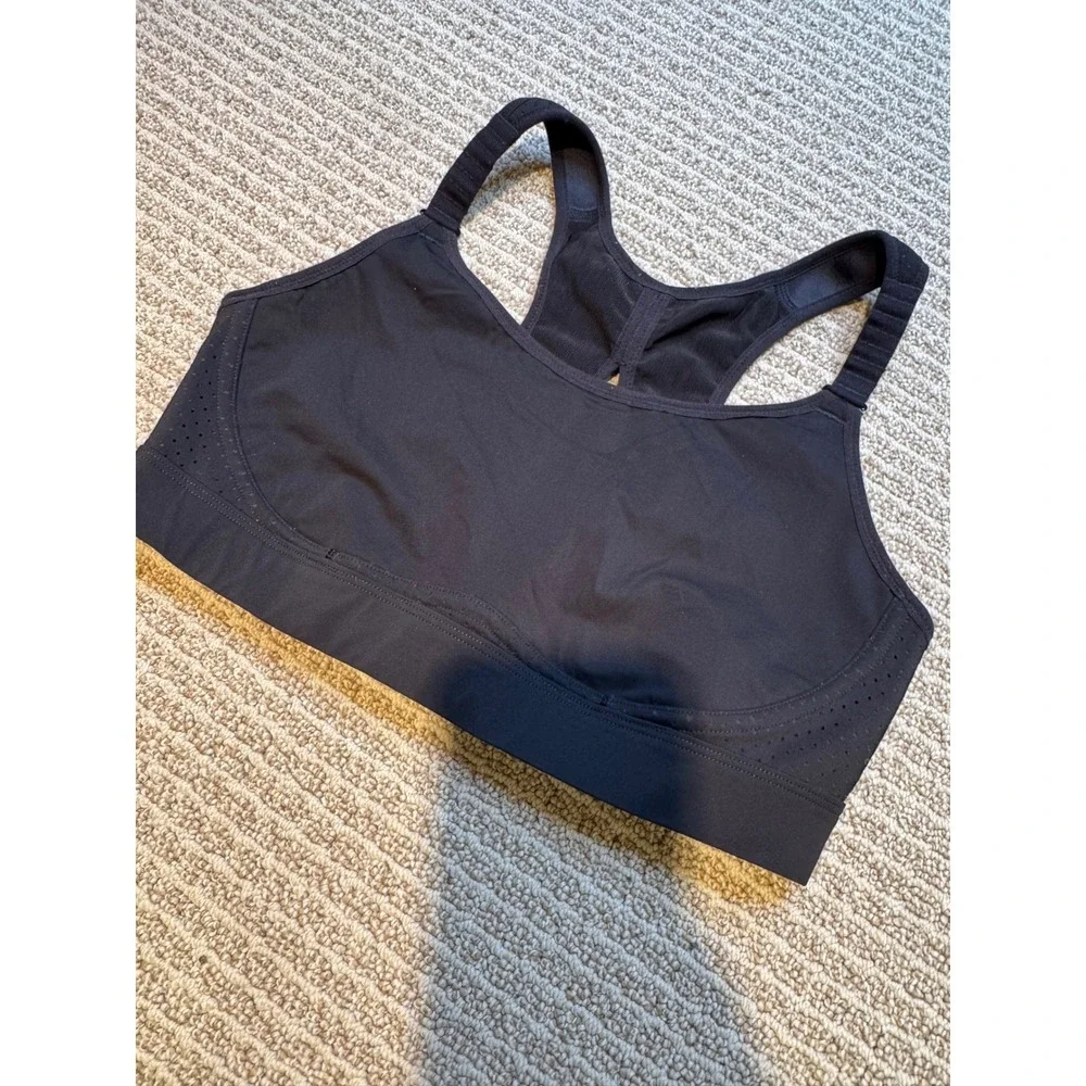 Spanx Workout to Wine Sports Bra Black Racerback High Impact 34C Laser Cut